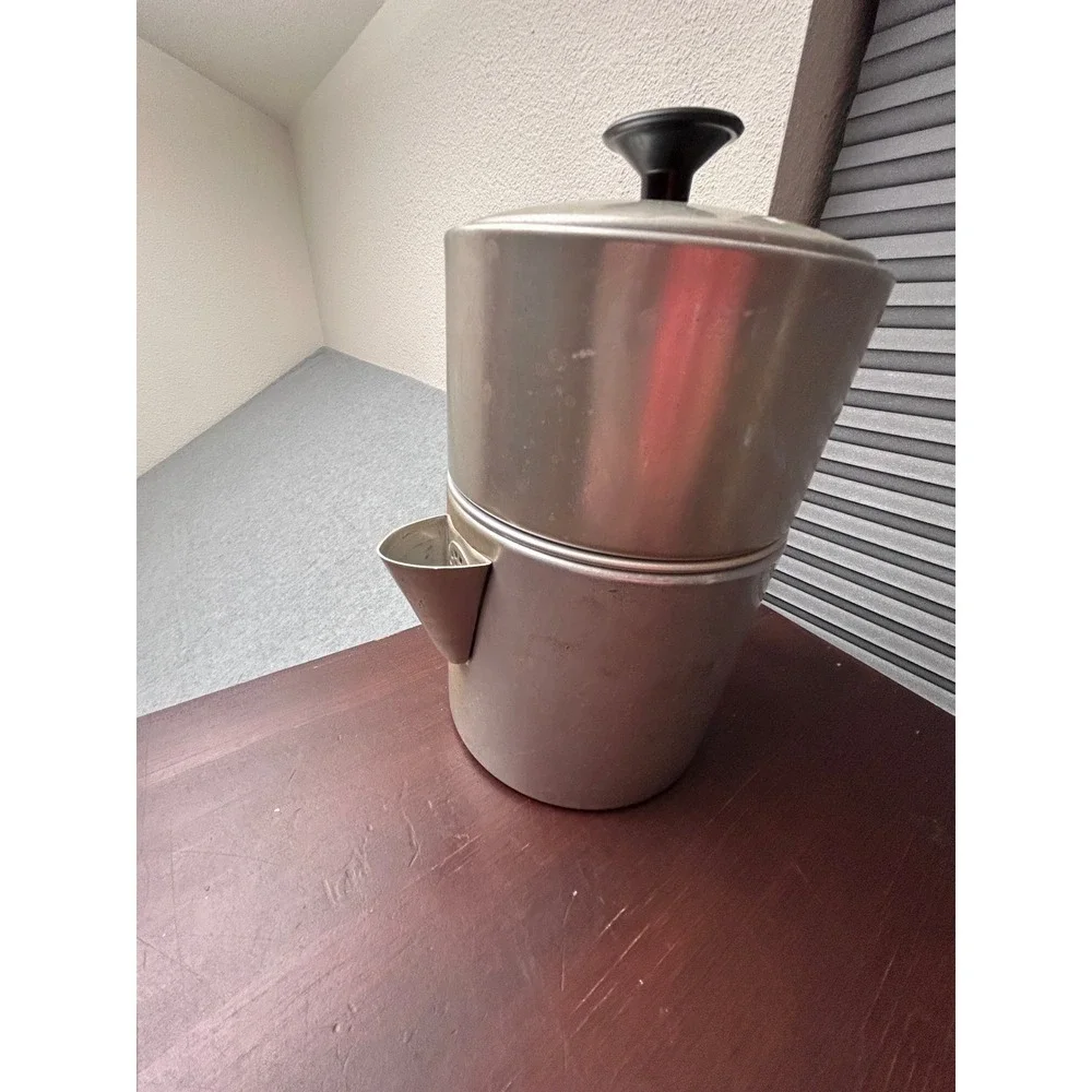 Vintage Mirro Rare Aluminum Drip Coffee Maker 7 Cup Stovetop Pot Black Handle